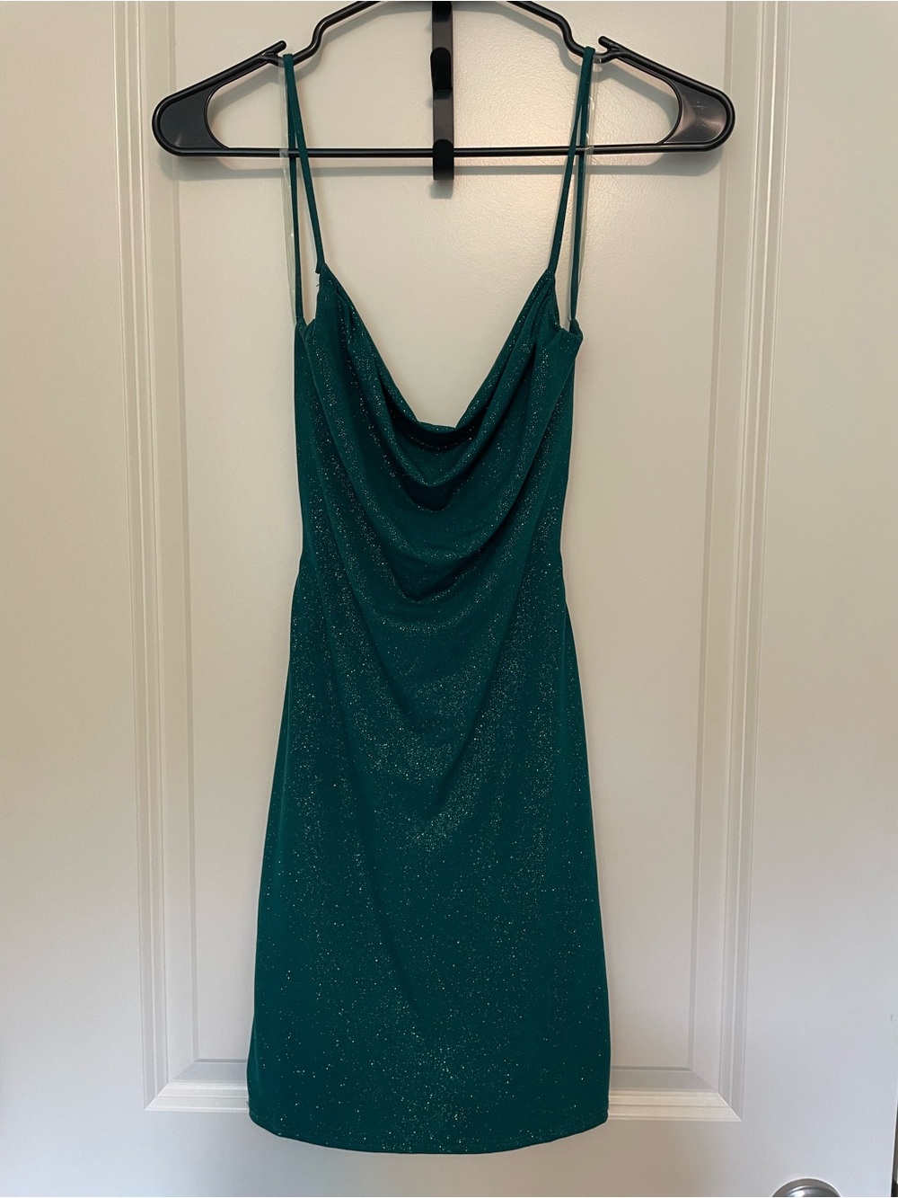 Teal Sparkle Cowl Mini Dress with Adjustable Straps